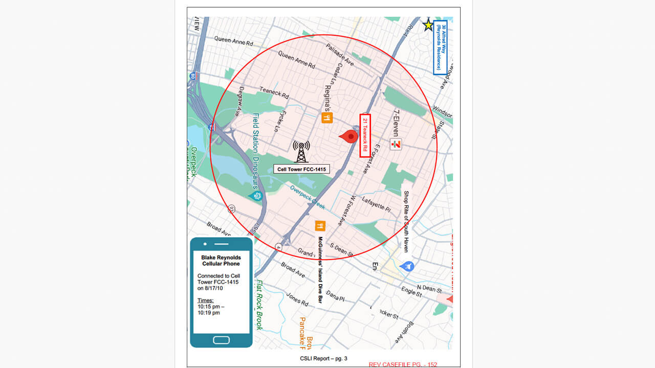 A scan of a device location in proximity to a cell tower